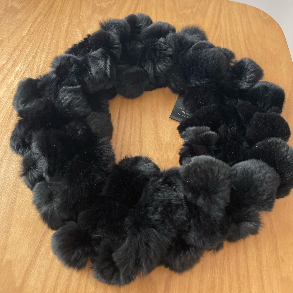 Surell black rabbit fur infinity scarf